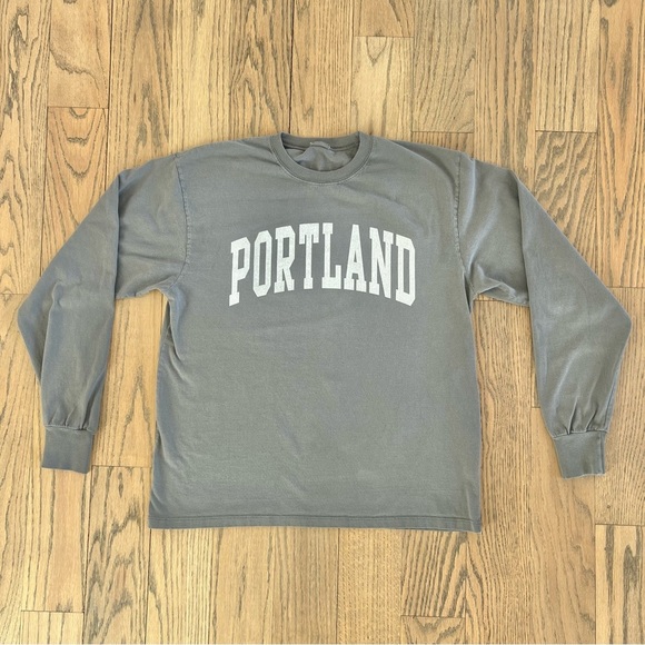 John Galt Portland Graphic Gray Long Sleeve Cotton Tee One Size Small/Medium - Picture 1 of 6